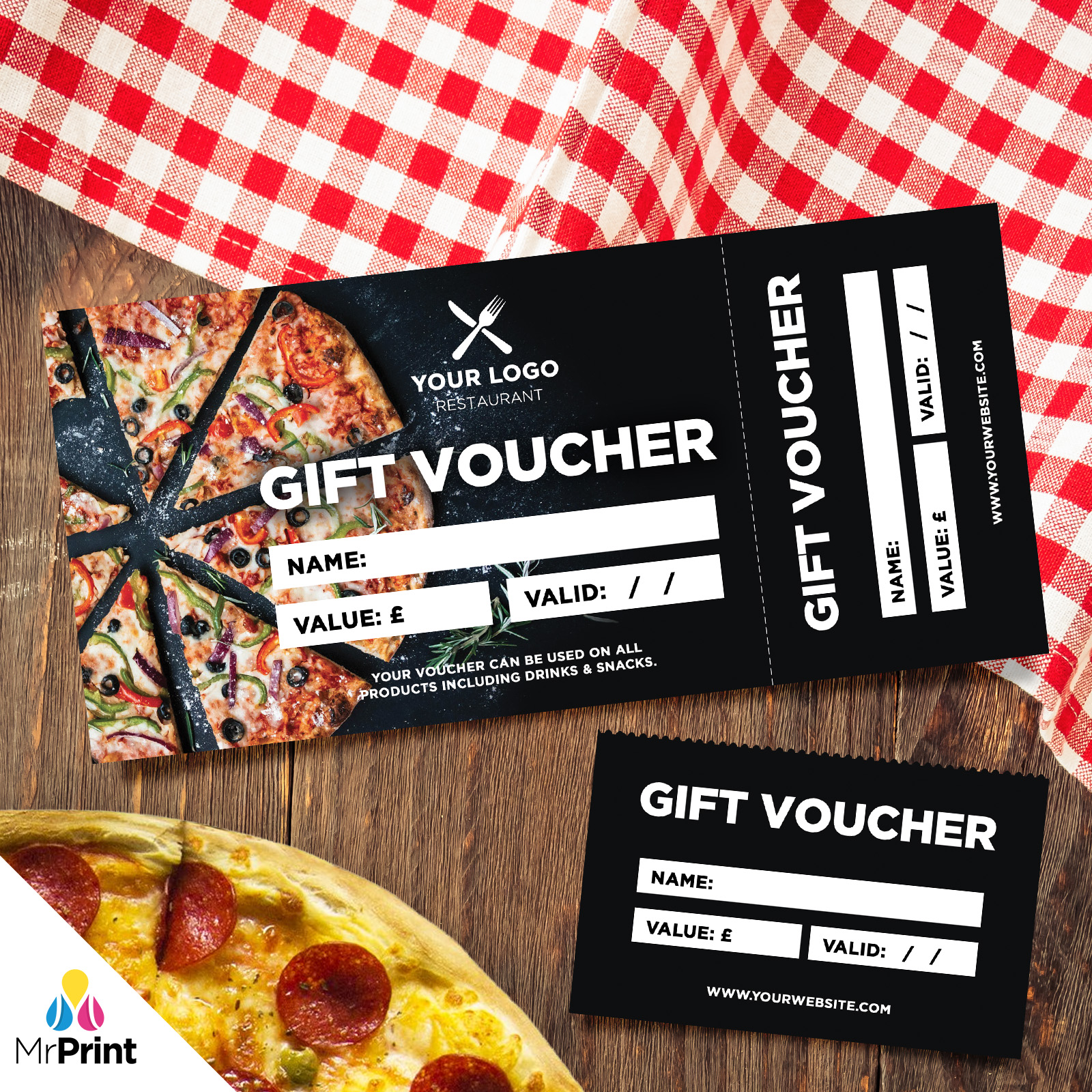 CUSTOM PRINTED GIFT VOUCHERS PERFORATED FAST FOOD RESTAURANT