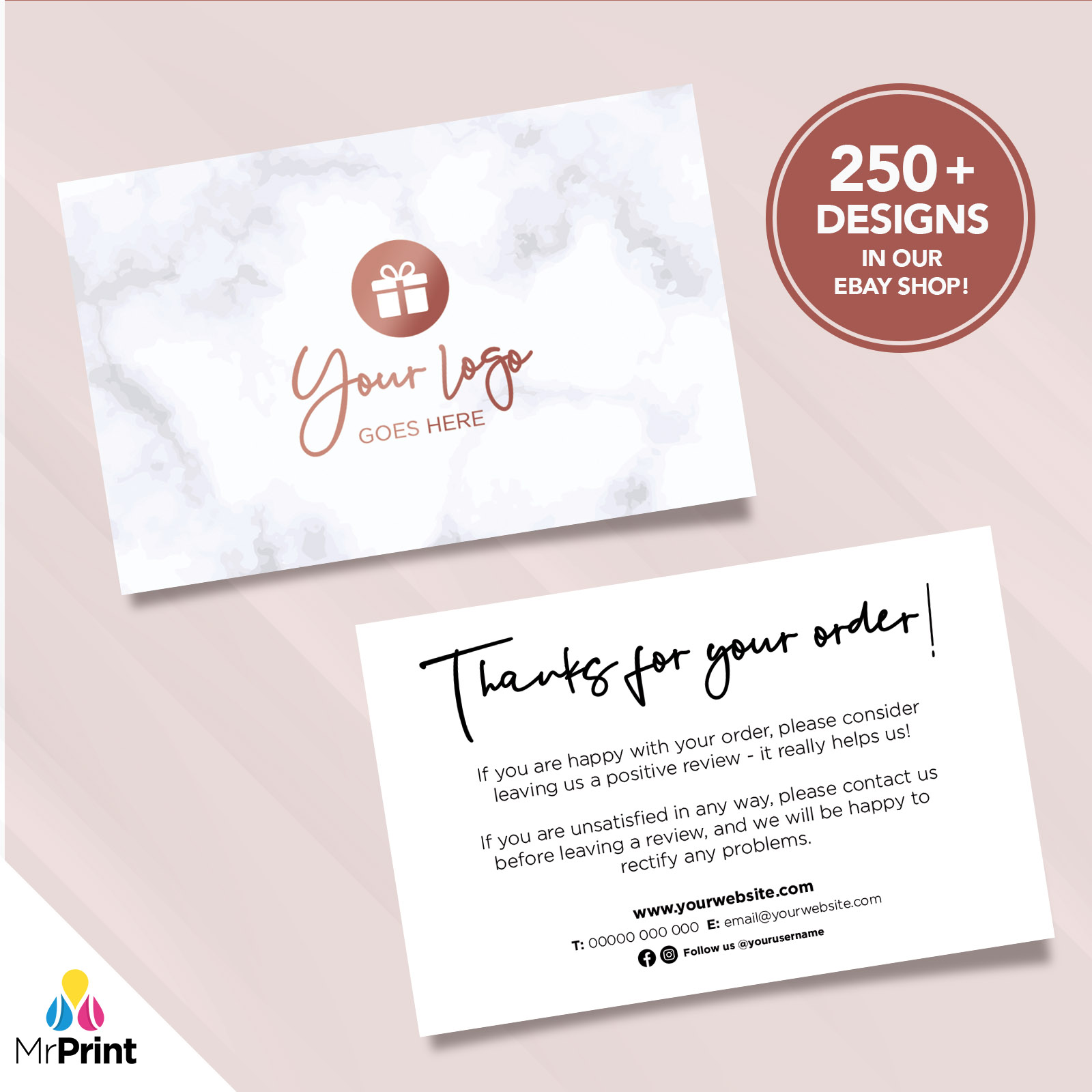 Custom Printed Ebay Etsy Thank You Cards Marble Rose Gold Modern Style 01 Ebay